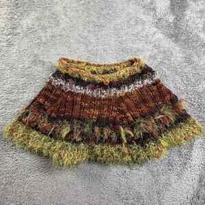 Handmade Crochet Knit Mini Skirt Boho Festival Rave Multicolor Fringe S/M